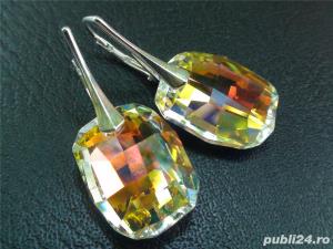 Cercei mari albi din cristale Swarovski graphic pendant si argint   CE156.6 - imagine 4