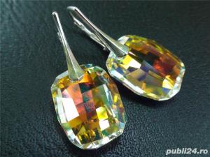 Cercei mari albi din cristale Swarovski graphic pendant si argint   CE156.6 - imagine 2