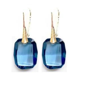 Cercei mari albastri din cristale Swarovski graphic pendant si argint   CE156.7 - imagine 2