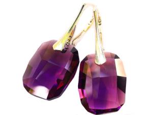 Cercei mari mov din cristale Swarovski graphic pendant si argint   CE156.2