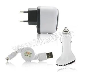 Cablu date Incarcator retea Ipod iPhone USB si priza 220V - 1000mA Pret set 6 lei 3 seturi 15 lei