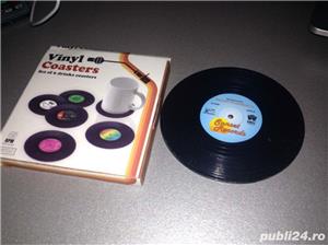 Set suport pahare / coaster cu aspect de disc de vinil / pick-up / turntable - imagine 3