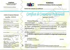 Calificari profesionale Certificate de competente Diplome acreditate Evaluari de competente profes