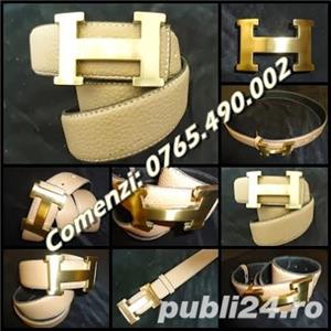 Curea barbateasca piele ecologica 2 fete catarama monograma metalica - imagine 4