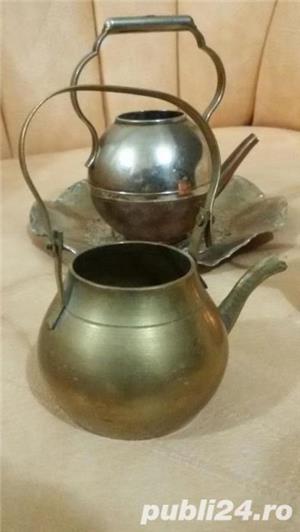 Ceainice mici si farfuriuta inox vechi decorative