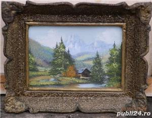 Tablou miniatura peisaj, ulei pe panza, semnat