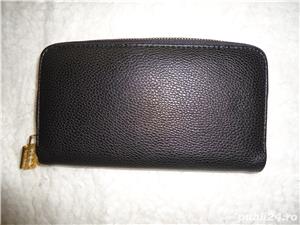 Portofel plic negru bleumarin dama piele ecologica fermoar metalic cheita lama ras 16 compartimente - imagine 6