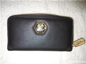 Portofel plic negru bleumarin dama piele ecologica fermoar metalic cheita lama ras 16 compartimente - imagine 5