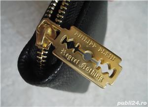 Portofel plic negru bleumarin dama piele ecologica fermoar metalic cheita lama ras 16 compartimente - imagine 2