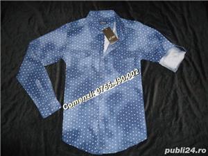 Camasa barbateasca denim maneca lunga / scurta slim fit buzunare platca aplicate 