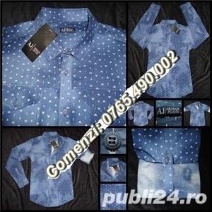 Camasa barbateasca denim maneca lunga / scurta slim fit buzunare platca aplicate  - imagine 5