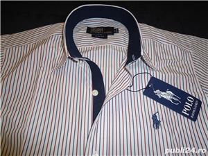 Camasa slim fit barbateasca alba dungulite verticale bleumarin rosii  - imagine 4