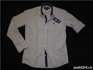 Camasa slim fit barbateasca alba dungulite verticale bleumarin rosii  - imagine 3