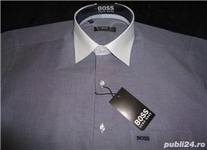 Camasa barbateasca "sare si piper" alb bleumarin regular buzunar bumbac - imagine 2