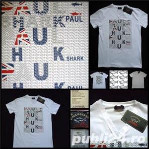 Tricou barbati maneca scurta anchior rechini alb bleumarin bumbac - imagine 3