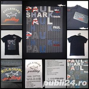 Tricou barbati maneca scurta anchior rechini alb bleumarin bumbac - imagine 4