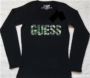 Bluza neagra dama tricou maneca lunga logo camuflaj army cristale decolteu adanc bumbac