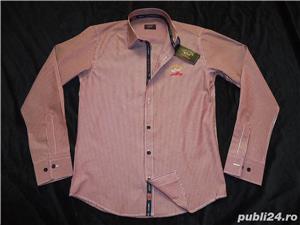 Camasa barbati regular maneca lunga 100% bumbac-mix satinat made in france grena dungulite albe 