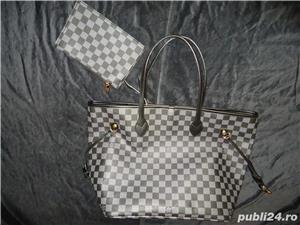 Geanta supradimensionata tip sacosa + portofel dama piele ecologica canvas sah gri - imagine 4