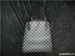 Geanta supradimensionata tip sacosa + portofel dama piele ecologica canvas sah gri - imagine 6