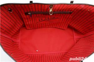 Geanta supradimensionata tip sacosa + portofel dama piele ecologica canvas sah gri - imagine 2