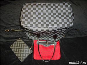 Geanta supradimensionata tip sacosa + portofel dama piele ecologica canvas sah gri - imagine 8