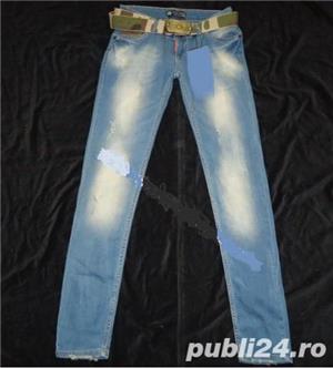 Blugi 27 dama army style + cadou curea imprimeu camuflaj made in italy blue jeans femei prespalati 