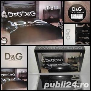 Lenjerie satin negru gri pat dublu matrimonial 6 piese 1 cearceaf pat 1 cearceaf plapuma 4 perne  - imagine 4