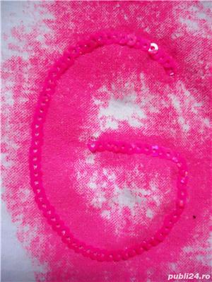 Tricou dama maneca scurta paiete roz neon t-shirt bumbac  - imagine 4