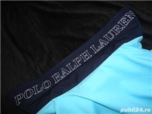 Bluza barbati bleu turcoaz guler bleumarin tricou maneca lunga despicat laterale 100% bumbac - imagine 3