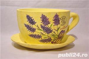 Ghiveci flori - ceasca cu farfurie - lavanda