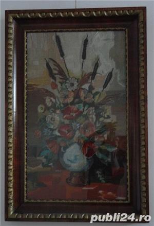 goblen mare  1,2 m x 0,65  in rama de lemn de nuc  - imagine 3