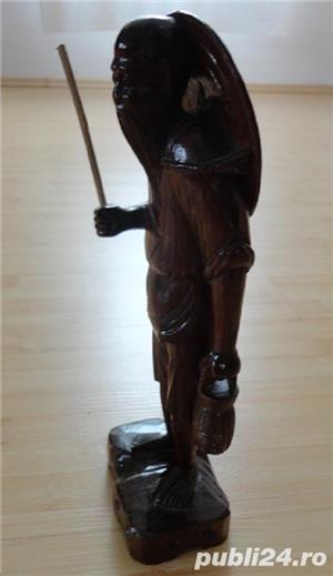 statueta Batranul  pescar chinez din lemn de tec inaltime 22 cm - imagine 3