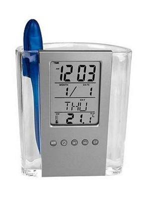 Ceas LCD Auriol,cu suport de pixuri,afiseaza temperatura,ora,data,ziua,nou