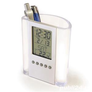 Ceas LCD Auriol,cu suport de pixuri,afiseaza temperatura,ora,data,ziua,nou - imagine 5