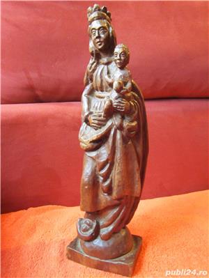 cadou rar Fecioara Maria cu pruncul Sculptura 42cm lemn Spania 1950 - imagine 2