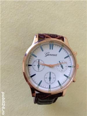 Ceas de mana barbatesc culoare auriu cadran alb curea piele maro - imagine 4