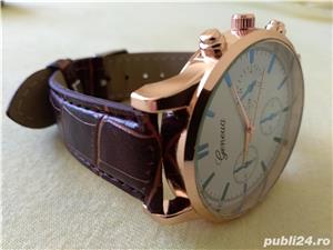 Ceas de mana barbatesc culoare auriu cadran alb curea piele maro - imagine 2