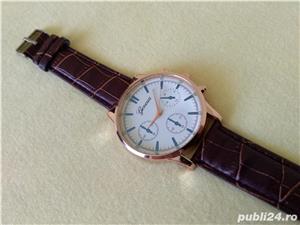 Ceas de mana barbatesc culoare auriu cadran alb curea piele maro - imagine 5