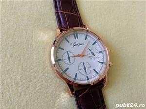 Ceas de mana barbatesc culoare auriu cadran alb curea piele maro - imagine 3