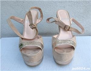Pantofi de vara dama, sandale din piele cu toc platforma Ovye Cristina Lucchi, M 38 - imagine 3