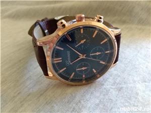 Ceas de mana barbatesc auriu cadran albastru curea maronie