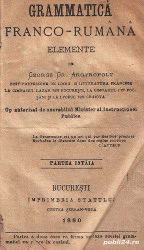 Grammatica franco-rumana (1880) de George Gr. Argyropolu