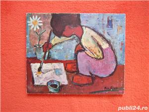 tablou print/litho.pe lemn '60-Child with Paint Brush-Rico Blass-cadou inedit