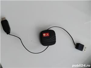 Vand incarcator original elvetian,retractabil.mufa mini usb,nou nout. - imagine 2