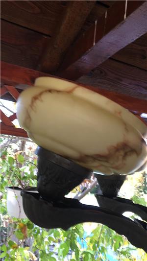 Vand lustra de tavan din bronz cu 6 brate, veche de aprox 100 ani, cu abajururi din sticla de murano - imagine 5