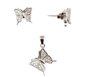 Set argint rodiat cu fluturi - DA68