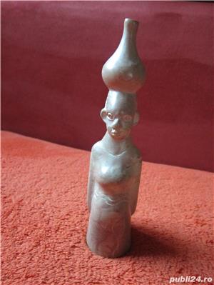 cadou rar si unic Arta Africana Sculptura piatra naturala roz Mama cu copil - imagine 3