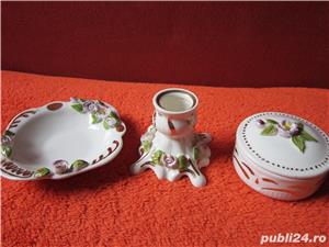 cadou rar Fena 3 piese handmade anii'70 portelan fin flori 3D si detalii aur - imagine 2