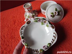 cadou rar Fena 3 piese handmade anii'70 portelan fin flori 3D si detalii aur - imagine 5